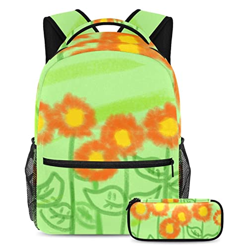 Sac à dos tournesol avec trousse 2 pièces pour enfants et adolescents multicolore