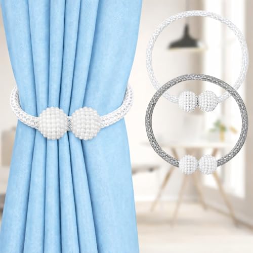 Image of 2Pack Magnetic Curtain Tiebacks, Curtain Tiebacks Buckles Holdbacks Holder Hooks Clip,Decorative Drape Handmade Curtain Tie Back(Grey White)