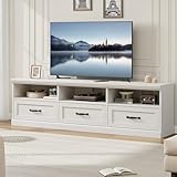 Garvee 70 Inch Mid-Century Modern TV Stand for 65/70/75 in TV, Entertainment Center with 3 Storage Drawers & Open Shelves, Media Cabinet for Living Room Bedroom, Antique White