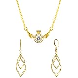 WSKFLY Angel Wing Necklace, 18K Gold Plated Cubic Zirconia Pendant Necklaces, Gold Plated Dangle Ear