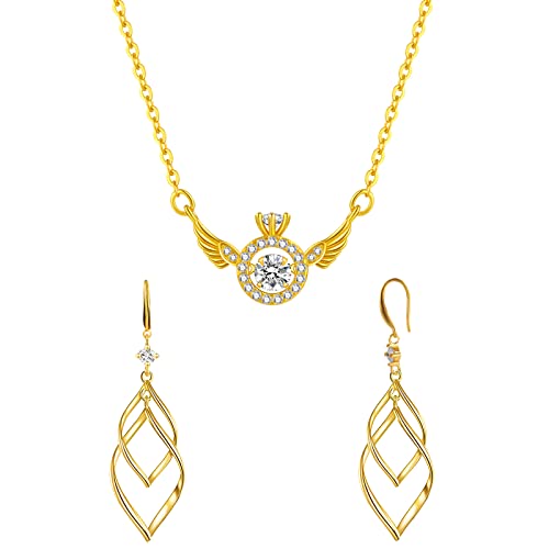 Wskfly Angel Wing Necklace, 18K Gold Plated Cubic Zirconia Pendant Necklaces, Gold Plated Dangle Earrings For Women, Classic Infinity Diamond Earrings For Women #TOP12