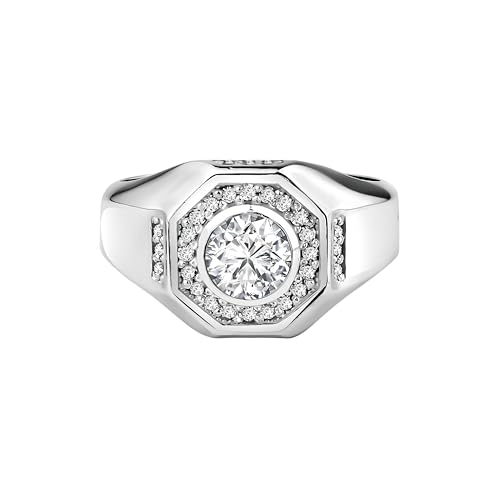 Chevalière octogonale quartz blanc pour homme en argent et pavé CZ