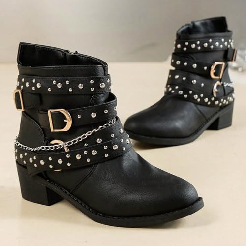Bottes mi-mollet avec boucle cool et chaîne au style d'automne