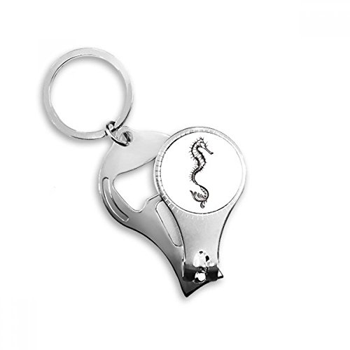 Coupe-ongles hippocampe noir et porte-clés décapsuleur polyvalent