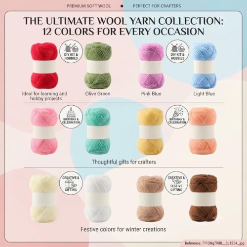 Image of 12 Pastel Colors Soft Wool Oon Yarn Bundle for DIY Crochet Crafts, Doll Making, Knitting, Weaving & Beginners Art Projects | Crochet Yarn Set for Knitting & Amigurumi