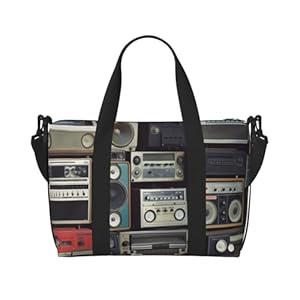 Sports Gym Bag for Women Men Travel Duffel Bag Tote Vintage Wall of Radio Boombox Weekender Bag Canvas Carry on Overnight Bag for Travel Swimming Fitness Workout Sports Duffle Bag