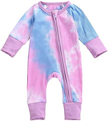 Seyurigaoka Baby Boy Girls' Sleep & Play, Tie Dye Organic One-Piece Romper-Jumpsuit Pj, Zip Front Footless Pajama (E-Blue, 6-12M)