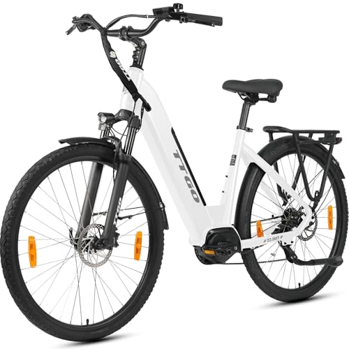 ttgo 28 Zoll Elektrofahrrad Für Erwachsene, E Bike mit 250W Motor 36V 20AH Akku 9 Gang Getriebe 25 km/h, Reichweite 110–130 km Für Herren und Damen Hydraulische Scheibenbremse, ZZ-28ST (Weiß)