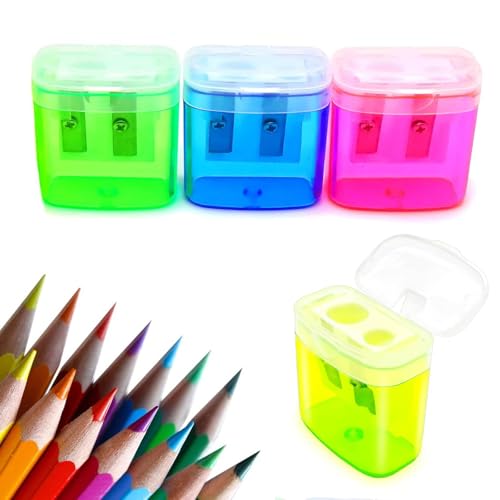 MtnLaur Pencil Sharpener 4 Pcs Manual Pencil Sharpeners with Cover Dual Hole and Lid Colorful Portable Compact Pencil Sharpeners for Kids Students Adults for School Office Home Art Room Outdoor