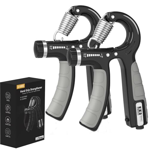 U-VKK Hand Grip, Antebrazos Fortalecer, Fortalecedor de Agarre con Resistencia Ajustable 5-60kg, Fortalecedores de Mano para Entrenar El Agarre, Dedos, La MuñEca (gris oscuro)