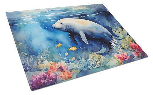 Caroline's Treasures DAC2811LCB Manatee Glass Cutting Board Large Decorative Tempered Glass Kitchen Cutting and Serving Board Large Size Chopping Board