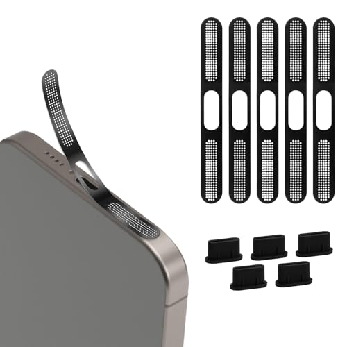 HENGBIRD Kit Protezione USB-C per iPhone 15/16-5X Tappi USB-C Anti Polvere & 5X Copertura Altoparlante - Silicone & Maglia Metallica - Protezione Completa per Porte di Carica & Altoparlanti - Nero