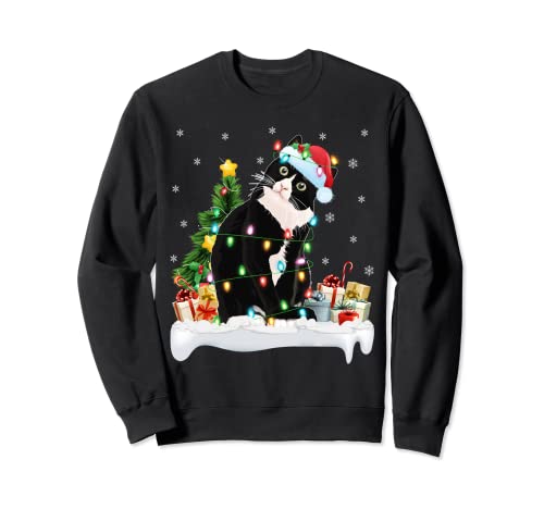 Cat Lover Xmas Matching Santa Black Cat Christmas Tree Sweatshirt