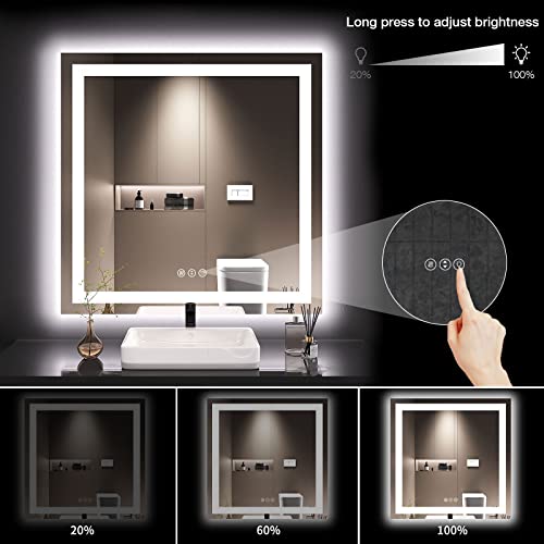 LOAAO 36X36 LED Bathroom Mirror with Lights, Anti-Fog, Dimmable, Backlit + Front Lit, Lighted Bathroom Vanity Mirror for Wall, Memory Function, Tempered Glass, Safe to Use, ETL Listed by LOAAO - Image 4