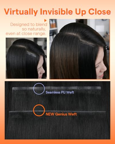 Image of Full Shine Invisible Seamless Clip in Hair Extensions, Black Human Hair