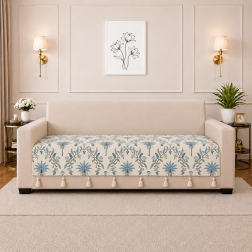 Image of STITCHNEST 'Eden Weaves Collection Series' 3 Seater Sofa Cover| Elegant Woven Fabric, Decorative Tassels, Washable & Durable for Modern Living