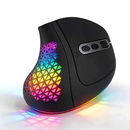 KUYHRF Bluetooth Wireless Dual-Mode Vertical Mouse - Silent Click, Ergonomic Comfort for Office & Home Use, Rechargeable with LED Breathing Light, Compatible with Multiple Devices (Black)