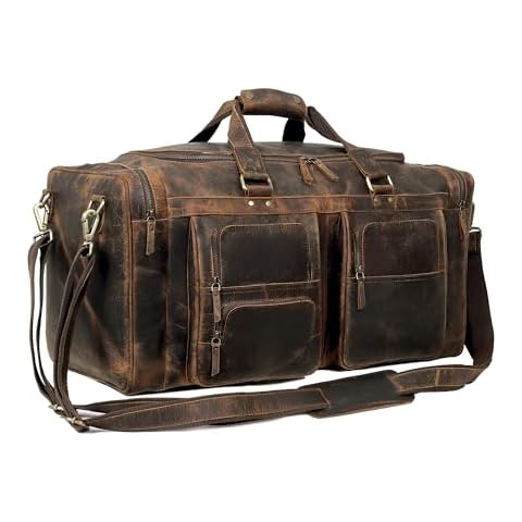 Large 24 inch duffel bags for men holdall leather travel Duffel bag overnight gym sports weekend Duffle bag (Dark Brown, 24" Large) Cover