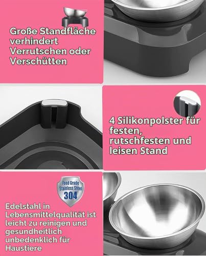PewinGo Katzennapf-15°Kipphals-Schutzschale Edelstahl Lebensmittelqualität, Maschinenwaschbar,rutschfeste Silikonbasis,für Haustiere Katzen und Welpen