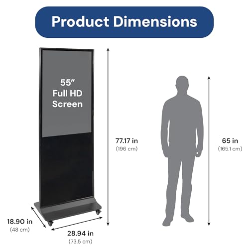 Image of shopPOPdisplays 55″ Touch Screen Display Kiosk, Android OS, Full HD 1080x1920, Movable Wheels, WiFi /HDMI /USB, Interactive Indoor Digital Signage for Retail & Events