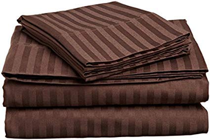 LUXURIOUS BEDDING UK Double Size 800 Thread Count New Soft Egyptian Cotton 15" Inch Deep Pocket Six (6) Piece Bed Sheet Set(1 PC Fitted,1 PC Flat,4 PC Pillow Cases) Chocolate Striped