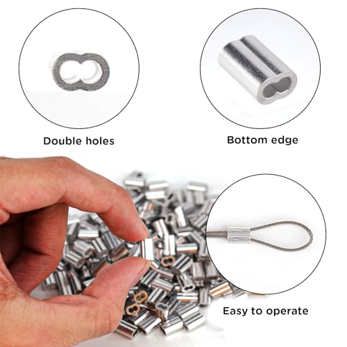 Yamaso 10764 200Pcs 1/16 Inch Aluminum Crimping Loop Sleeve, Cable Ferrule Wire Rope Sleeves Loop Sleeve thumb #1