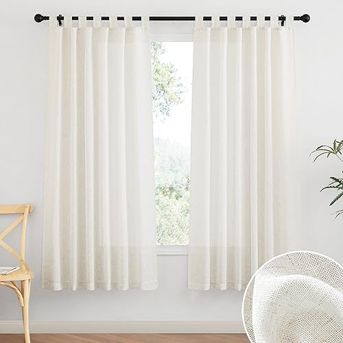 RYB HOME Linen Sheer Curtains - Linen Textured Fabric Semi