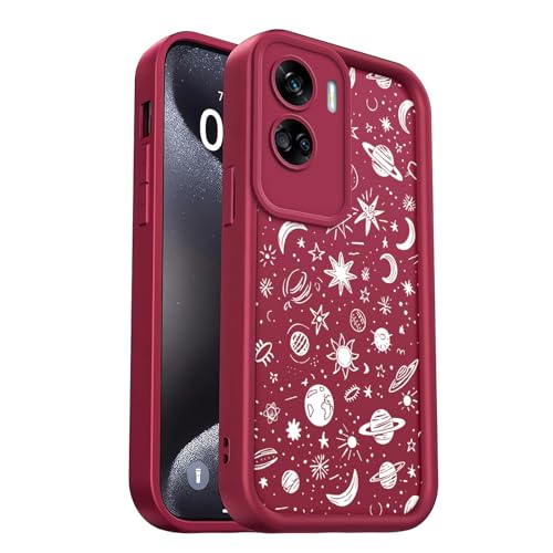PanXCase Funda para Honor 90 Lite 5G - Carcasa Silicona Delgada Suave Ligera Elegante Diseño, Protección Cámara Antichoque Antiarañazos Cover (Wine Red,Planets)