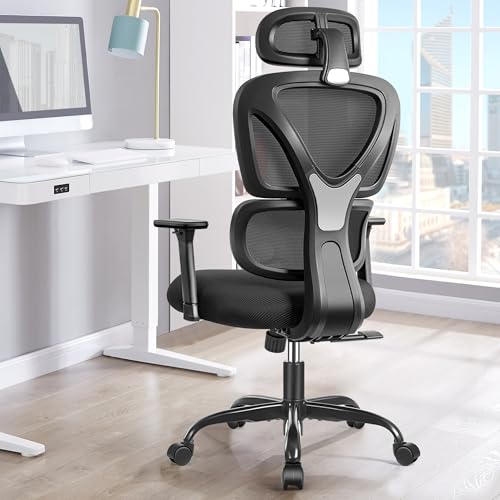 KERDOM Sillas Ergonomicas Oficina, Silla de Escritorio con Soporte Lumbar,Reposacabezas Ajustable,...