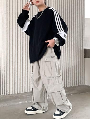 SANGTREE Boys Elastic Waist Casual Baggy Cargo Pants for Kids, 4-16 Years2