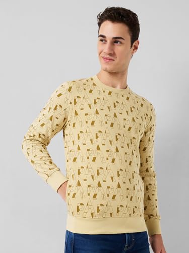 Image of Park Avenue Men Slim Fit Print Pattern Cotton Polyester Blend Full Sleeve Rib Neck Casual Sweatshirt