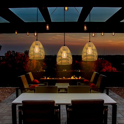 Lámpara colgante de ratán hecha a mano vintage para decoración de patios 5