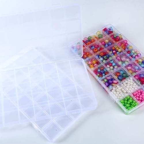 Image of 2Pack 28 Grids Plastic Organizer Boxes,Clear Beads Organizers Storage Box with Fixed Dividers,Acrylic Organizers Box for Jewelry,Beads and Earrings Art DIY Craft