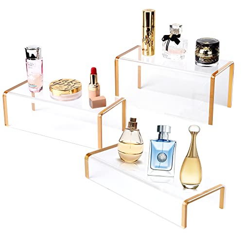3 Pack Acrylic Riser Displaty Stand and 4 Pcs Silver Cube Acrylic Buffet Risers Display Box