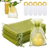 60 Piezas Bolsas Uvas Proteccion,Bolsas para Uvas 15 x 20 cm, con 5 Trampas Adhesivas Amarillas, Bolsas de Tul con Cordón Ajustable, para Proteger contra Avispas, Pájaros y Otros Insectos.