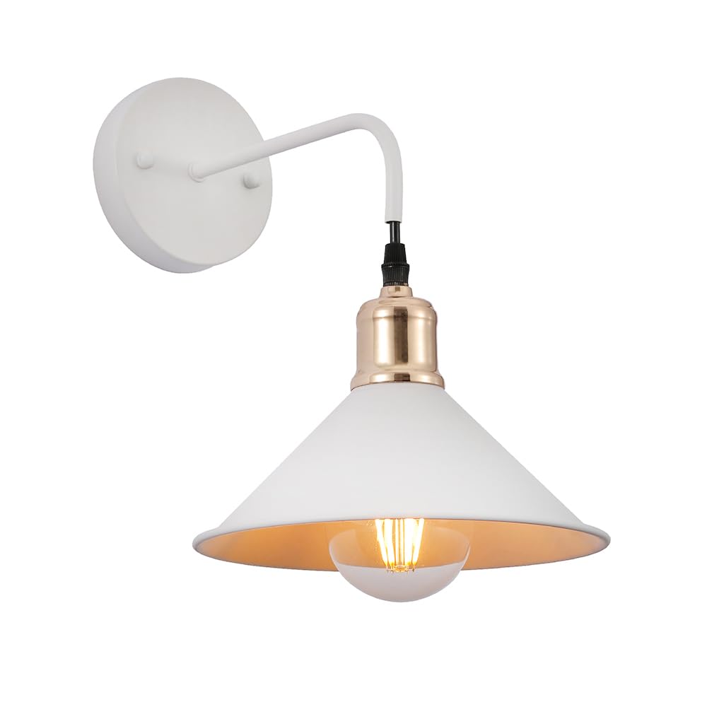 TEKLED Metal Funnel Suspended Wall Light | E27 Bulb Base | Modern Retro Design Bedside Light | for Bedroom Lobbies Reception Living Dining Room Corridors Cafe Restaurant - White (Bulb not Included)