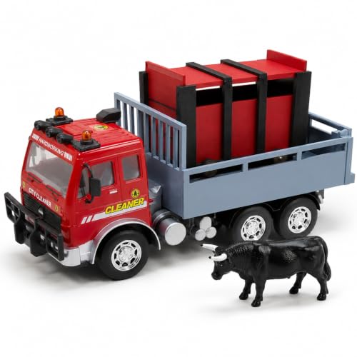 Imagen de AMBIENTS ARTESANIA Camion de Toros de Juguete Juguete taurino Artesanal de Madera MDF con cajón y rampa Incluye 1 torito de plástico Pintado a Mano Medidas 30x12x18 cm Ideal para niños