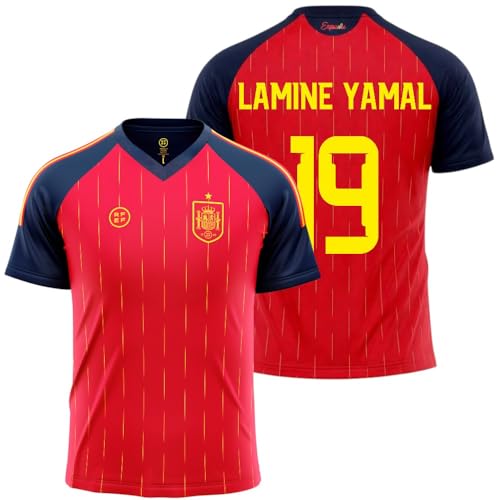 Stock Futbol Camiseta Seleccion Española Mundial 2026 2028 Replica Oficial | LAMINE YAMAL #19 | Edición Actual | Escudo Bordado | Tejido Transpirable | Corte Unisex | Detalles Premium Aficionado
