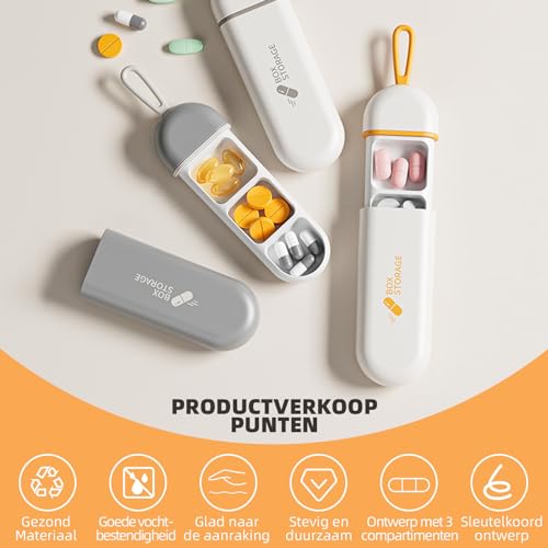 OFIDUS Reispillenorganizer, 3 Cellen Draagbare Pillendoos met Siliconen Draagkoord, Zakpillendoos met Vochtbestendige Strip, Kleine Medicijndoos Voor Kantoor, Reis, Sportschool (Oranje) - Afbeelding 3