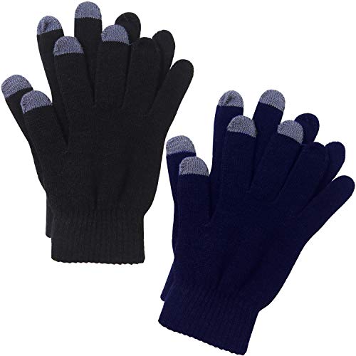 Cooraby 2 Pairs Men or Women's Winter Touch Screen Magic Gloves Warm Knit Gloves Typing Texting Gloves (Black, Navy, Adults)