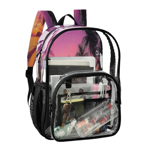 Tropical Beach Clear Backpack - Stadium Approved Large 15.7-inch Waterproof Transparent Bag for Sports, Concerts, Work, Travel#622