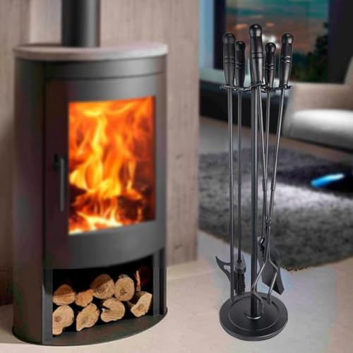 Fireplace Tools Set 5 Pcs 31.5In Fireplace Tools Indoor Fireside Accessories Large Fire Place Tool Set Outdoor Fireplace Kit with Poker Shovel Tongs Brush, Stand