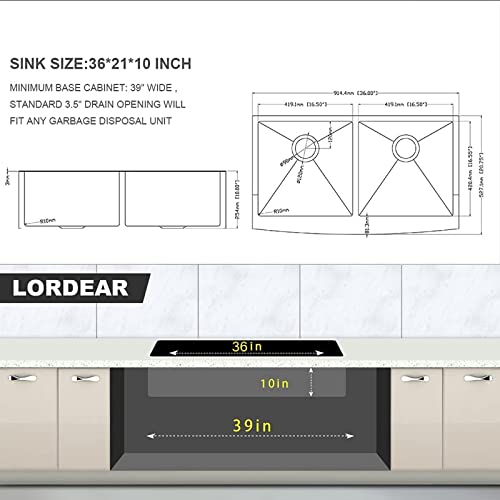 36 Black Farmhouse Sink Double Basin - Lordear 36 Inch Farm Sink Gunmetal Black Stainless Steel Apron Front Double Bowl 50/50 Farmer Kitchen Sink Basin #TOP5