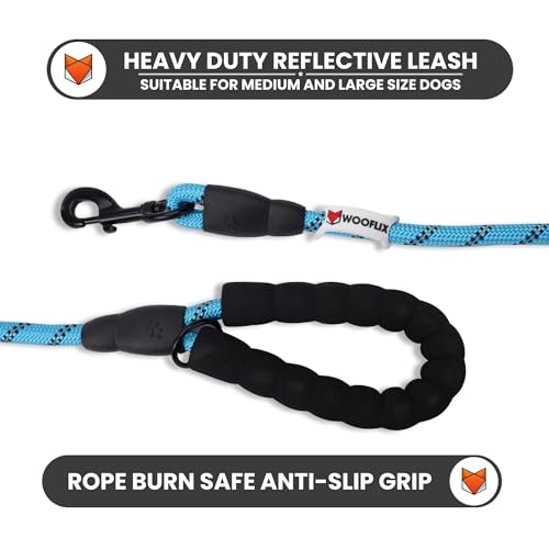 Image of WOOFLIX Reflective Dog Leash And Collar Combo Set | Dog Collar & Anti Slip Padded Handle Leash For Dogs | Highly Reflective | Dog Rope For Medium & Large Dogs | (Leash 5 Feet. + Collar Xl, Blue)