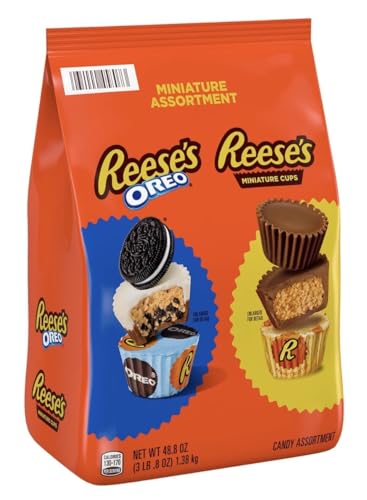 REECES Miniature Assortment, Peanut Butter Cup and Miniatures Candy Share Pack, Milk Chocolate, 48.8 Oz