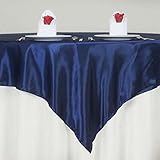 TABLECLOTHSFACTORY 72' Satin Square Table Overlay for Wedding Catering Party Table Decorations Navy Blue (Table Toppers)-Pack of 5