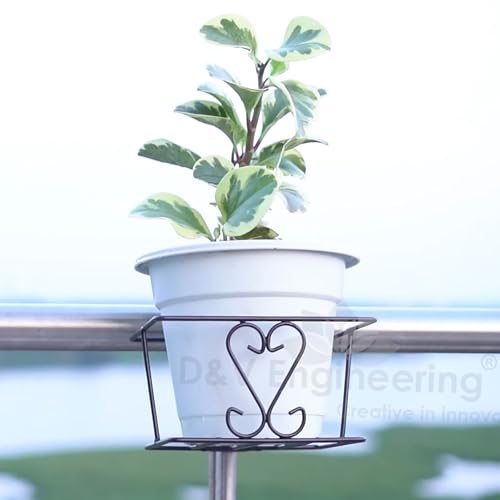 Image of D&V ENGINEERING - Creative in innovation Hanging Flower Pot Holder Railing Potted Plant Stand for Home Balcony Decor - Black,Set Of 4