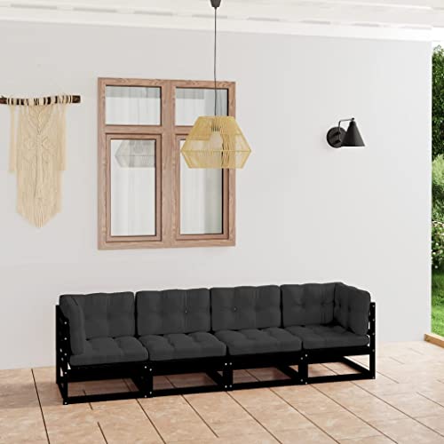 Hovothy 4-Sitzer-Gartensofa mit Kissen Kiefer Massivholz Balcony Furniture Garden Furniture Outdoor Sofa GartenmöBel Holz Balkon Stuhl GartenmöBel Set BalkonmöBel Gartensofa Gartencouch
