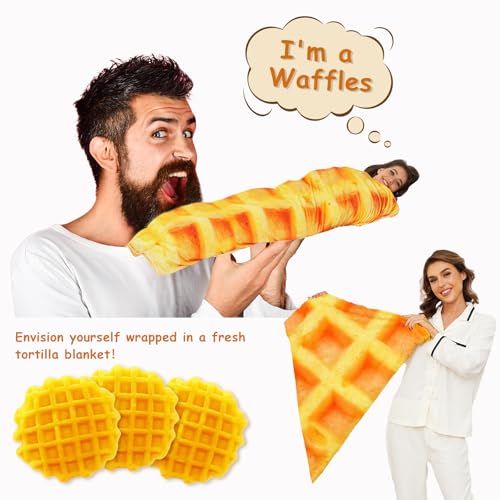 Image of Waffles Blanket, Tortilla Blanket for Adults and Kids, Funny Food Throw Blanket, Novelty Gifts for Everyone, Soft Throw Blanket for Bed Couch or Travel - 71 inchs Waffle