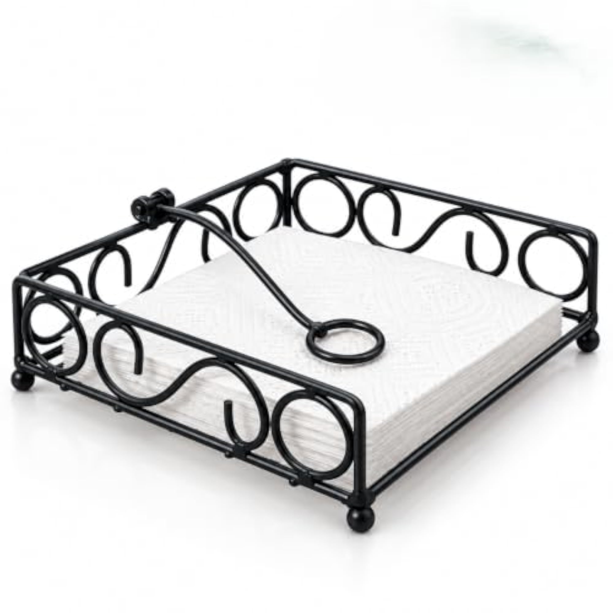 Wrought Iron Napkin Holder with Weighted Arm